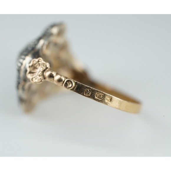 1793 Georgian Rose-Cut Diamond Cluster Ring, 18K Gold & Silver, London Hallmarks - Picture 6 of 12